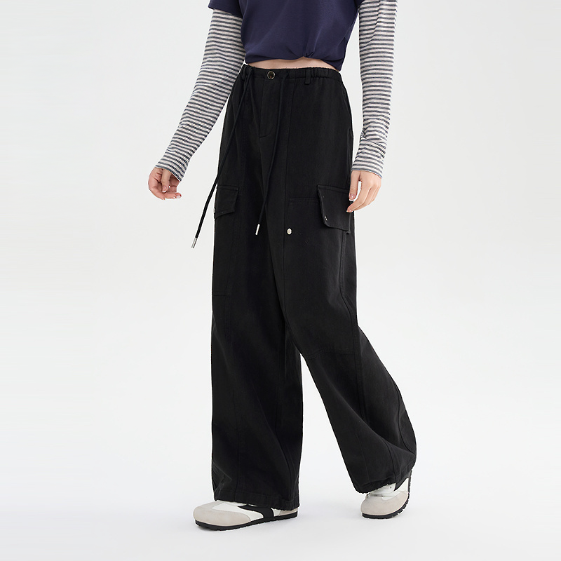 Women's Black Cargo Pants – Wide-Leg