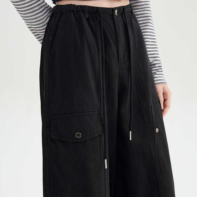 Women's Black Cargo Pants – Wide-Leg