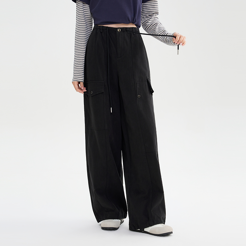 Women's Black Cargo Pants – Wide-Leg