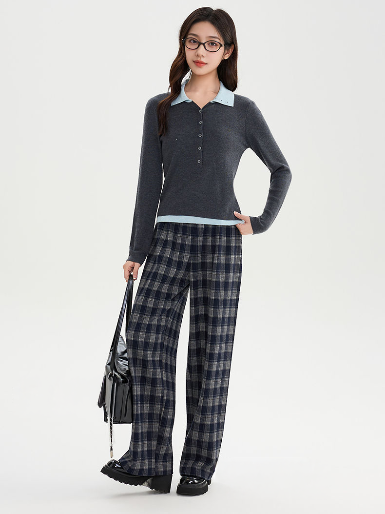 Women's Plaid Wide-Leg Pants